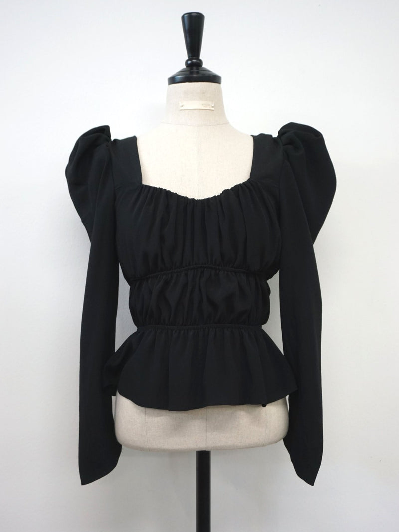 BALLOON SLEEVE RUCHED PANEL TOP
