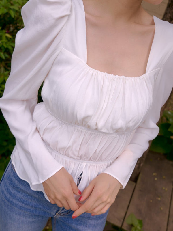 BALLOON SLEEVE RUCHED PANEL TOP