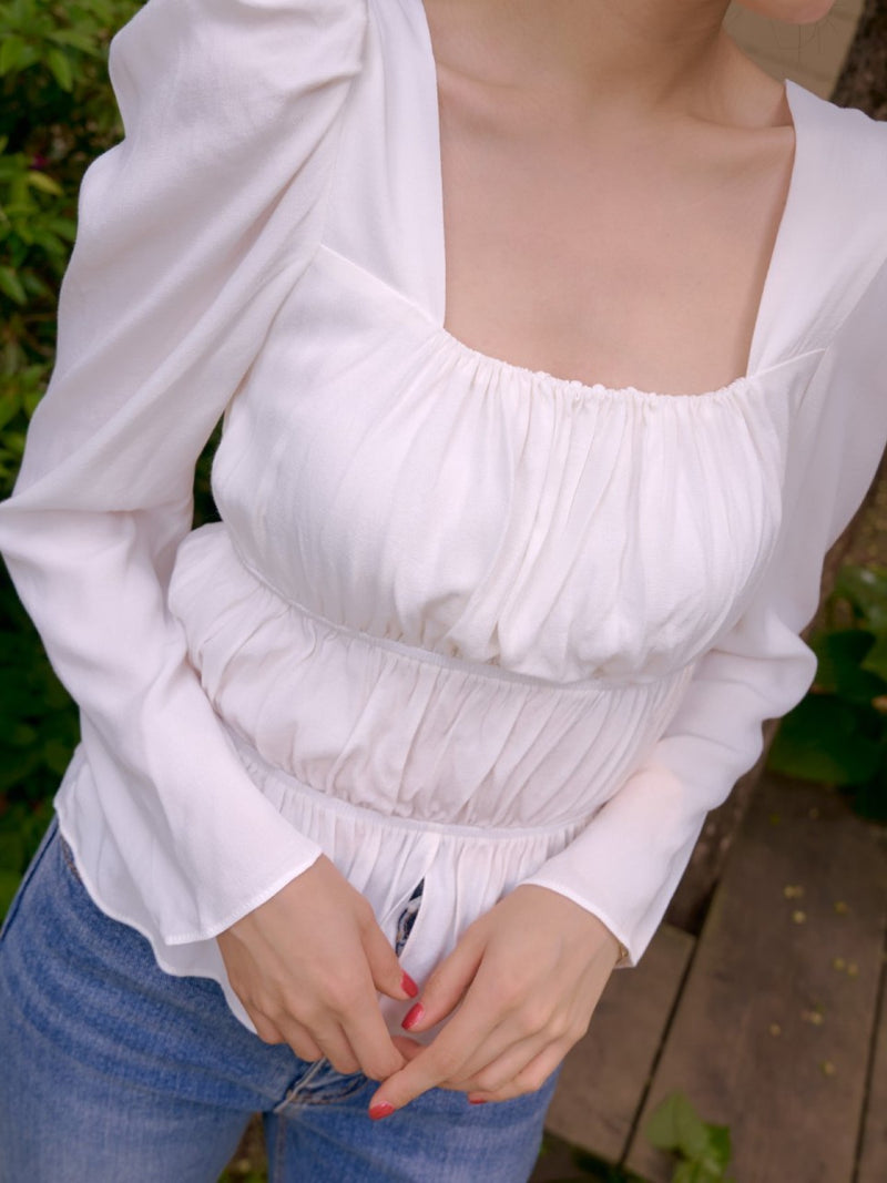BALLOON SLEEVE RUCHED PANEL TOP