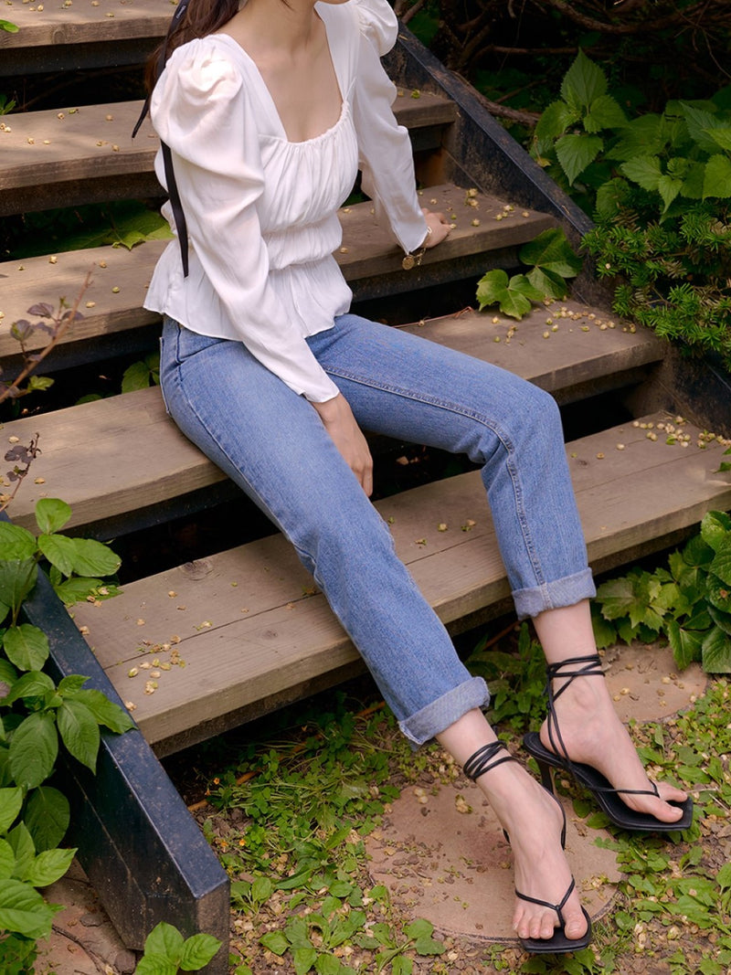 BALLOON SLEEVE RUCHED PANEL TOP
