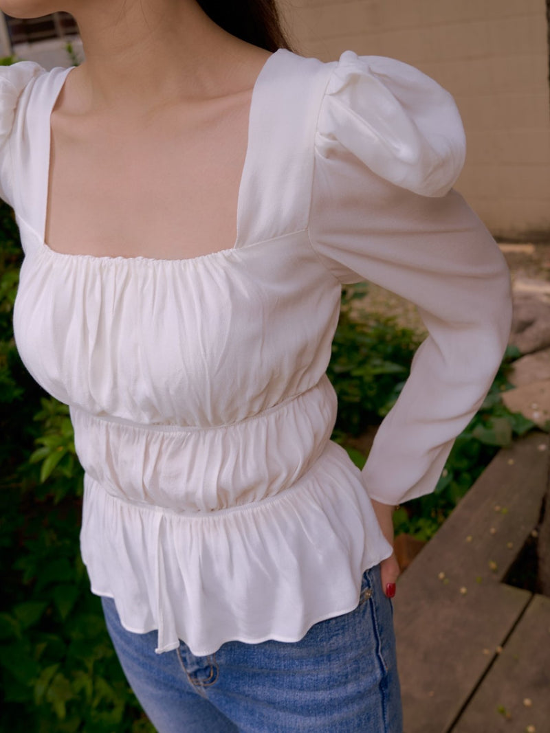 BALLOON SLEEVE RUCHED PANEL TOP