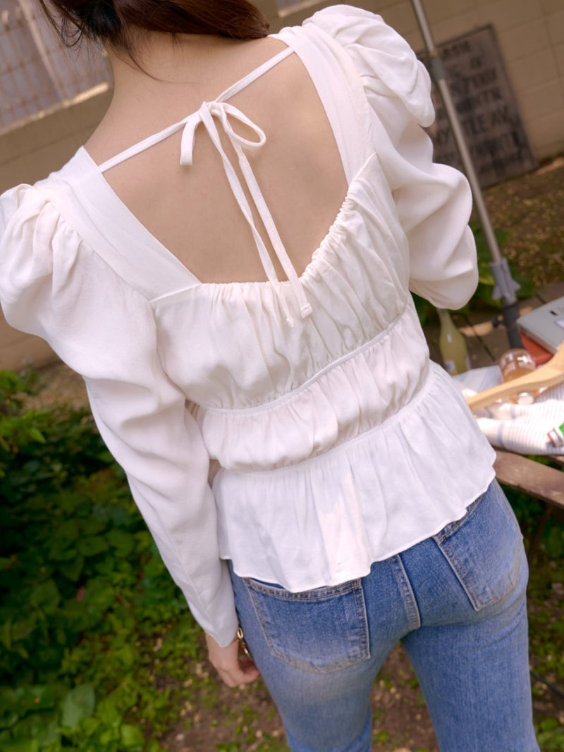 BALLOON SLEEVE RUCHED PANEL TOP