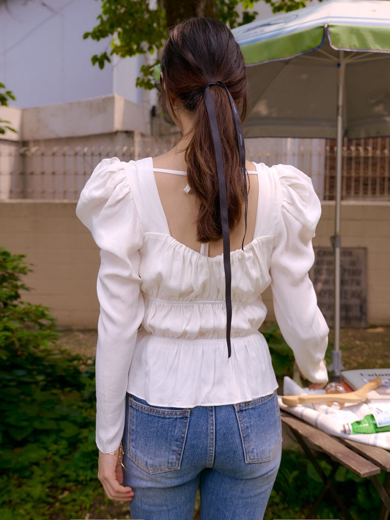 BALLOON SLEEVE RUCHED PANEL TOP