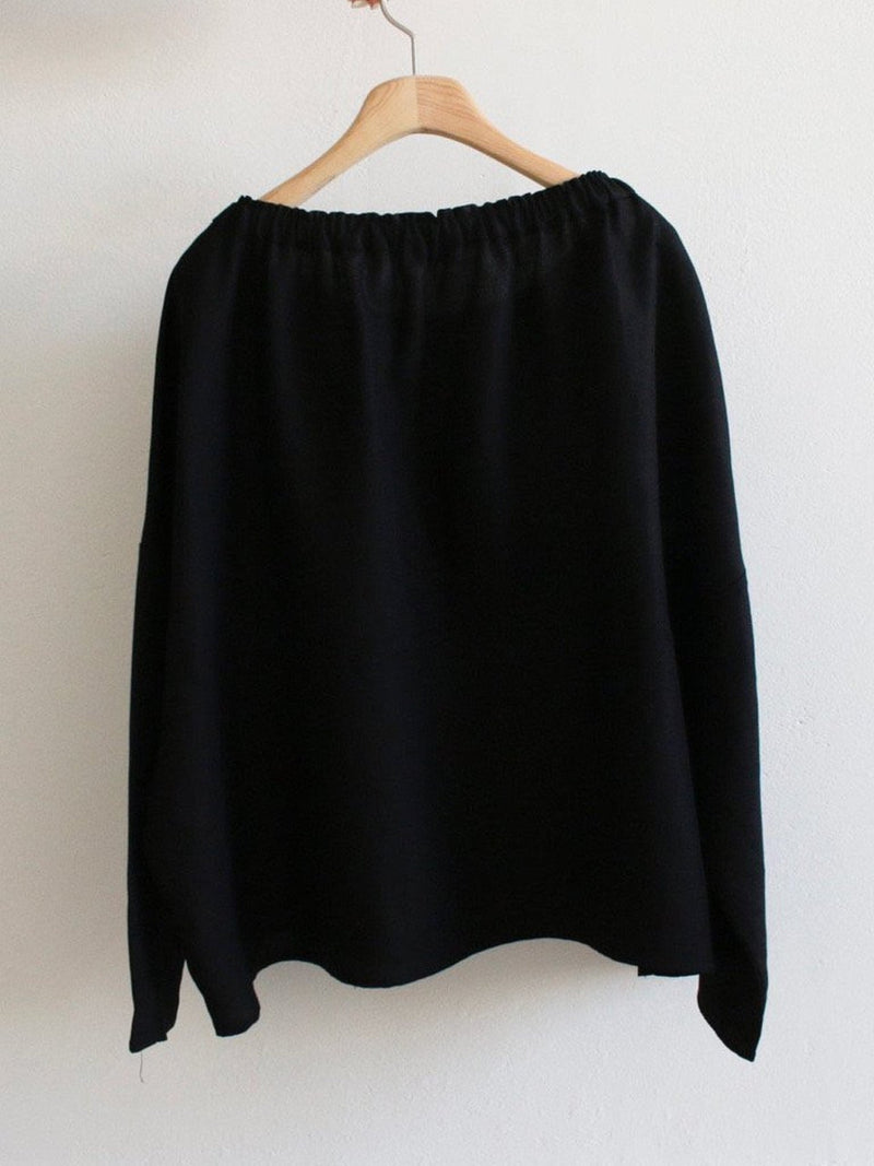 BANDED LINEN SHIRRING BLOUSE