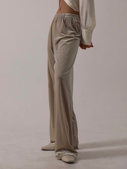 BANDED WIDE LEG VELVET PANTS