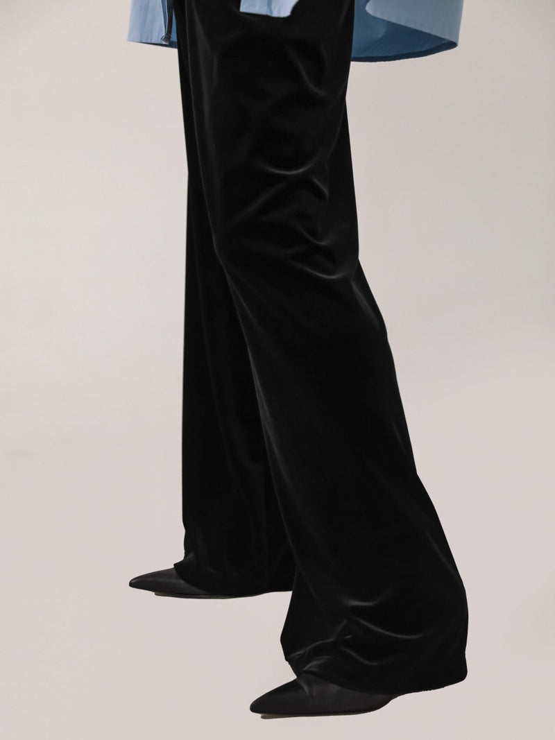 BANDED WIDE LEG VELVET PANTS