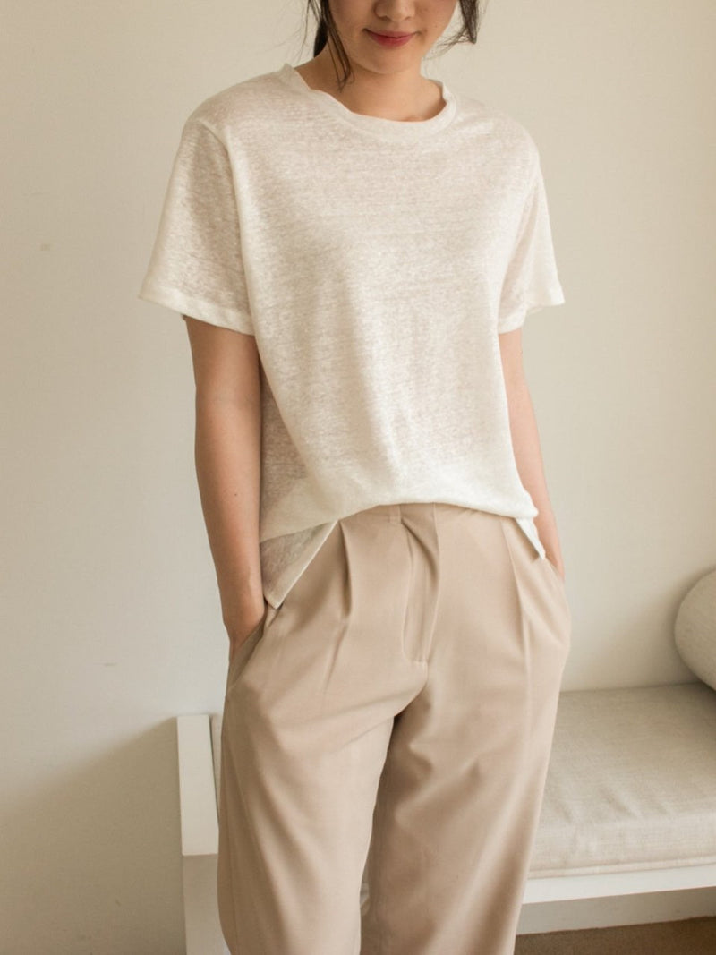 BASIC LINEN T-SHIRT WITH SIDE SLIT