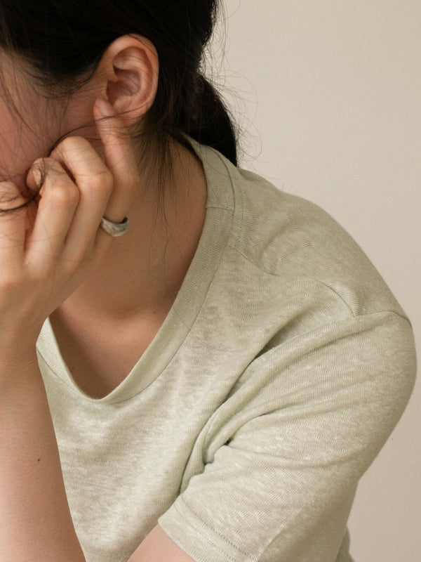 BASIC LINEN T-SHIRT WITH SIDE SLIT