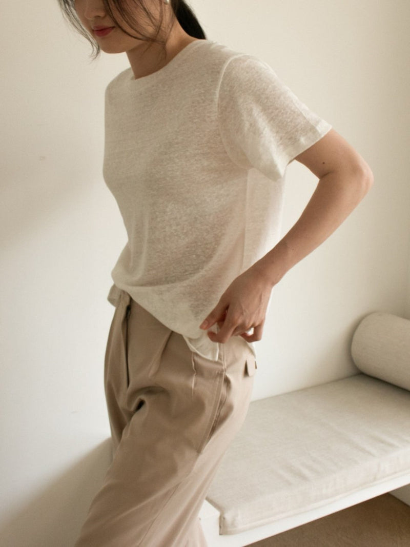 BASIC LINEN T-SHIRT WITH SIDE SLIT