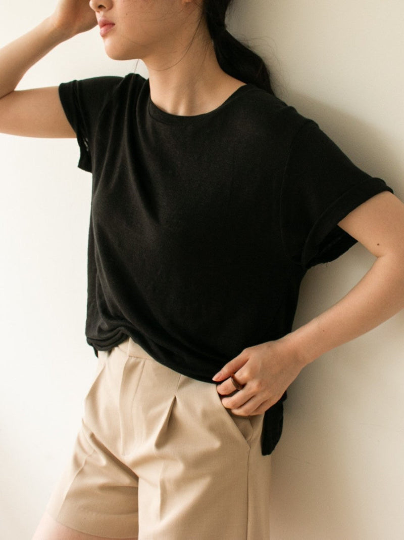 BASIC LINEN T-SHIRT WITH SIDE SLIT