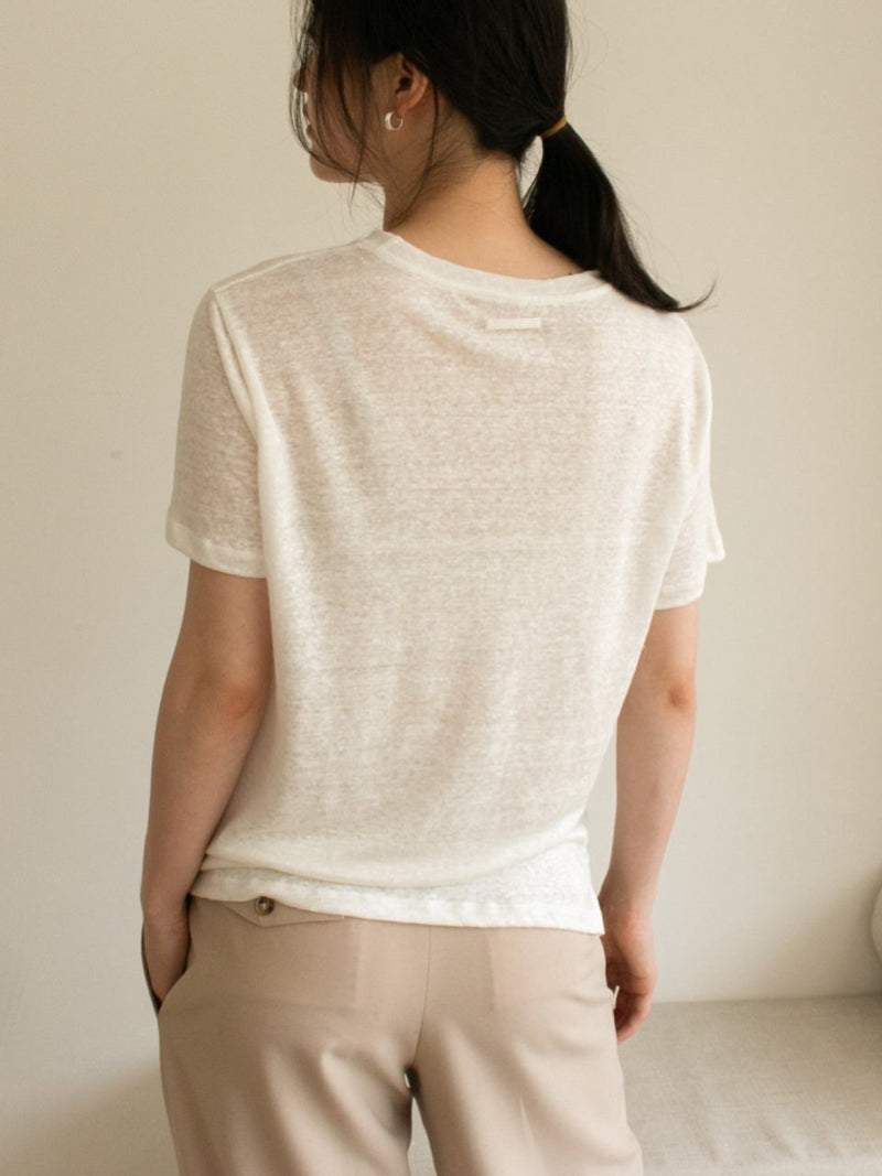 BASIC LINEN T-SHIRT WITH SIDE SLIT