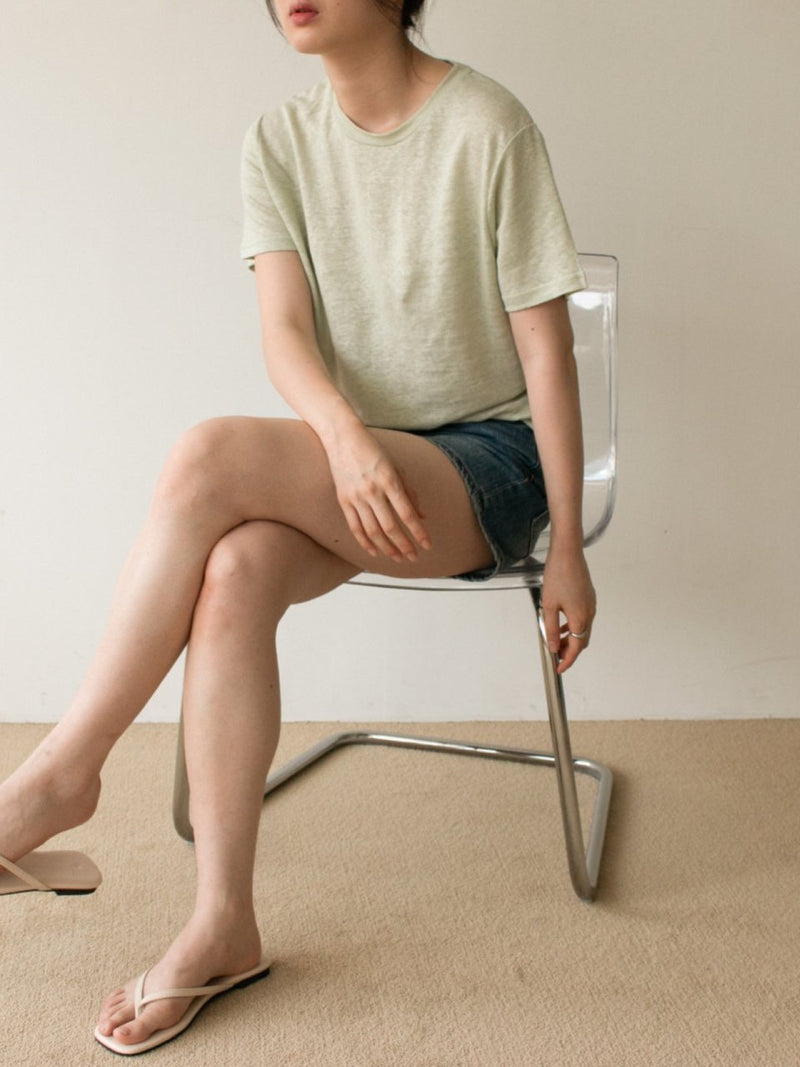 BASIC LINEN T-SHIRT WITH SIDE SLIT