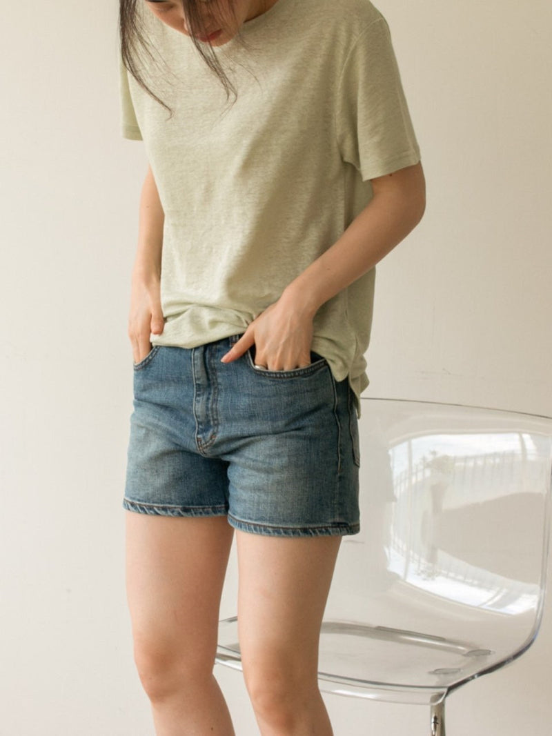BASIC LINEN T-SHIRT WITH SIDE SLIT