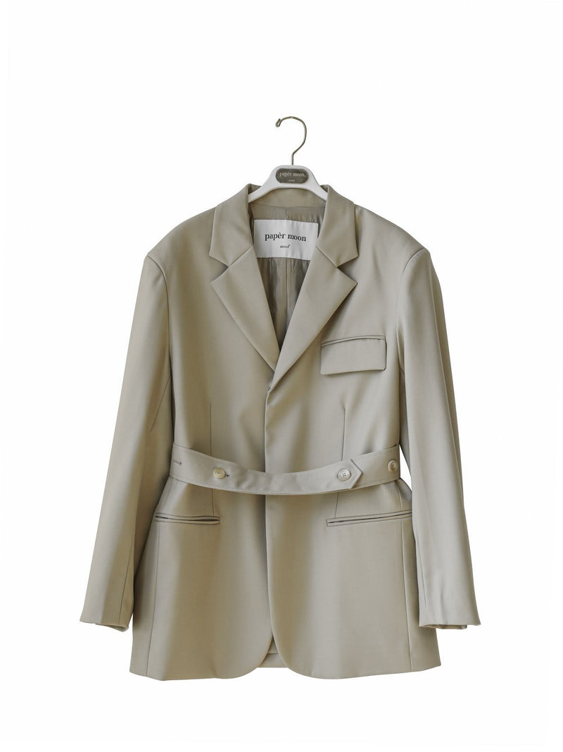 BELTED BUTTON DOWN TAILORED WOOL BLAZER