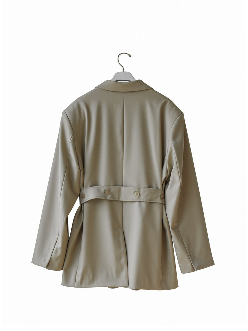 BELTED BUTTON DOWN TAILORED WOOL BLAZER