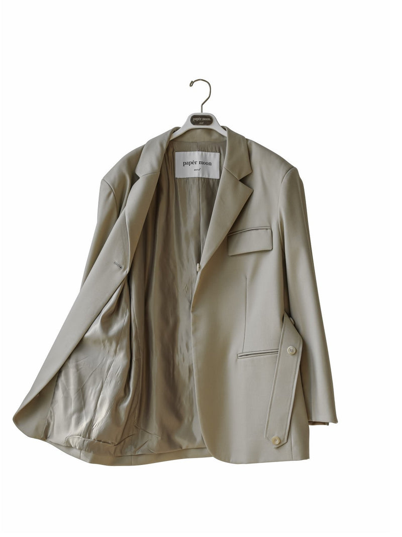 BELTED BUTTON DOWN TAILORED WOOL BLAZER