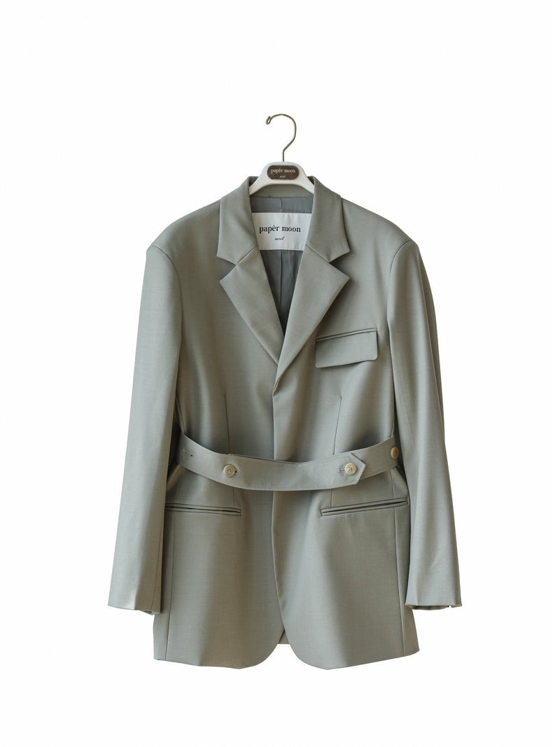 BELTED BUTTON DOWN TAILORED WOOL BLAZER