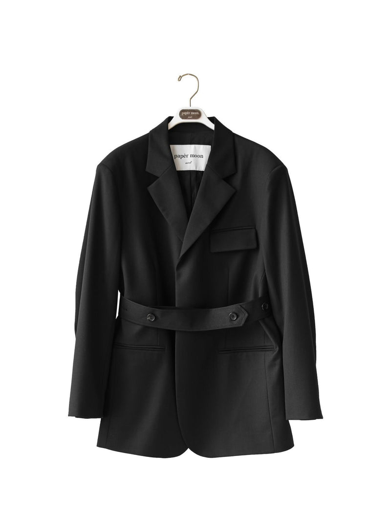 BELTED BUTTON DOWN TAILORED WOOL BLAZER