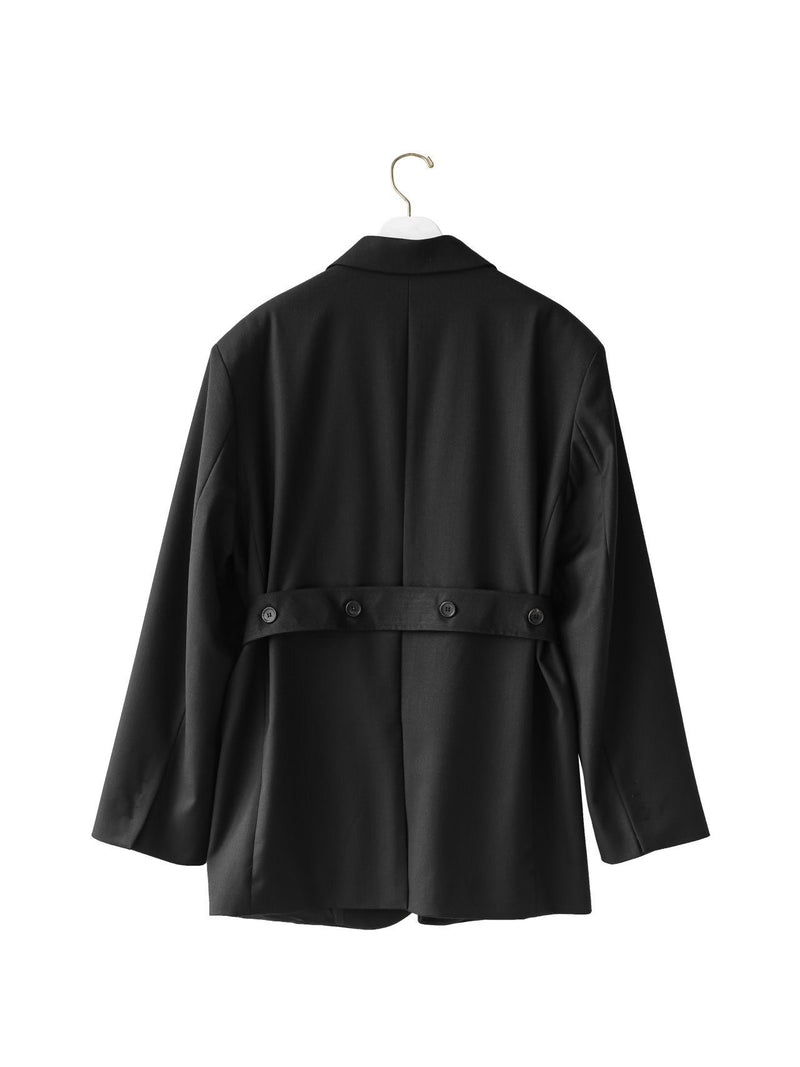 BELTED BUTTON DOWN TAILORED WOOL BLAZER