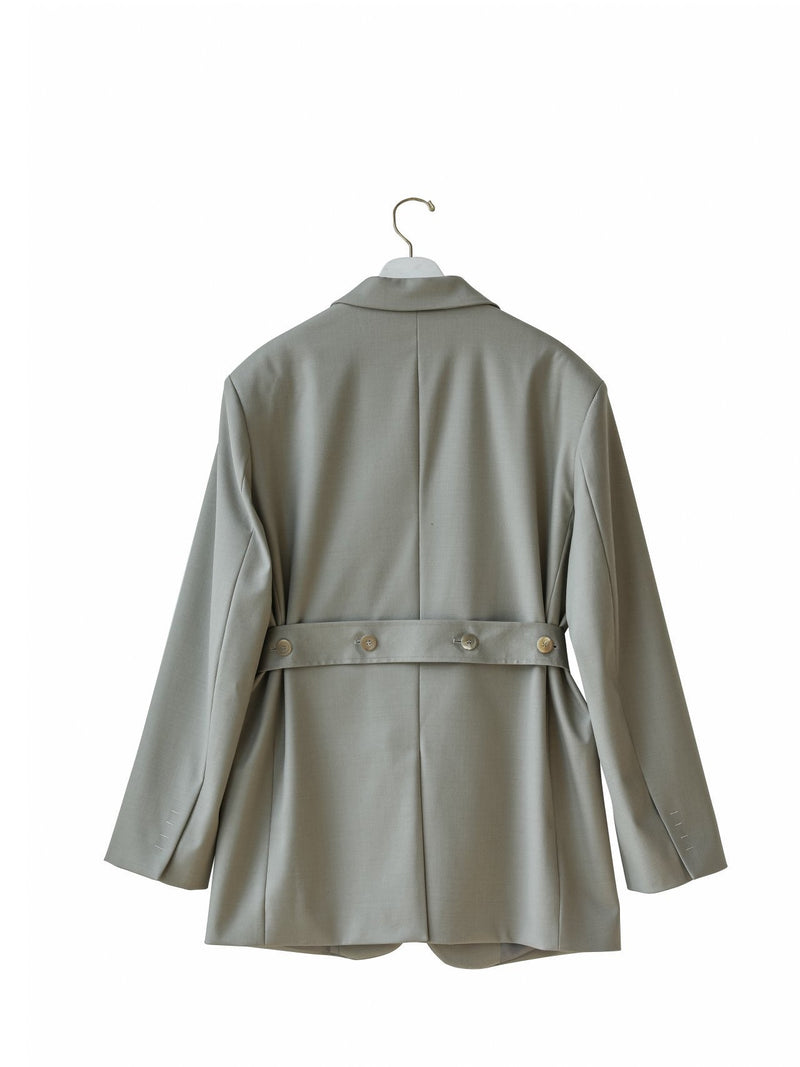 BELTED BUTTON DOWN TAILORED WOOL BLAZER