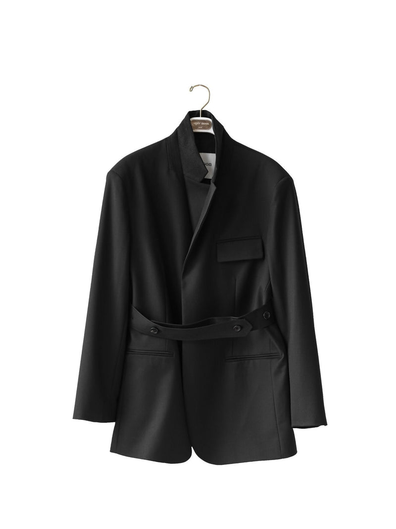 BELTED BUTTON DOWN TAILORED WOOL BLAZER