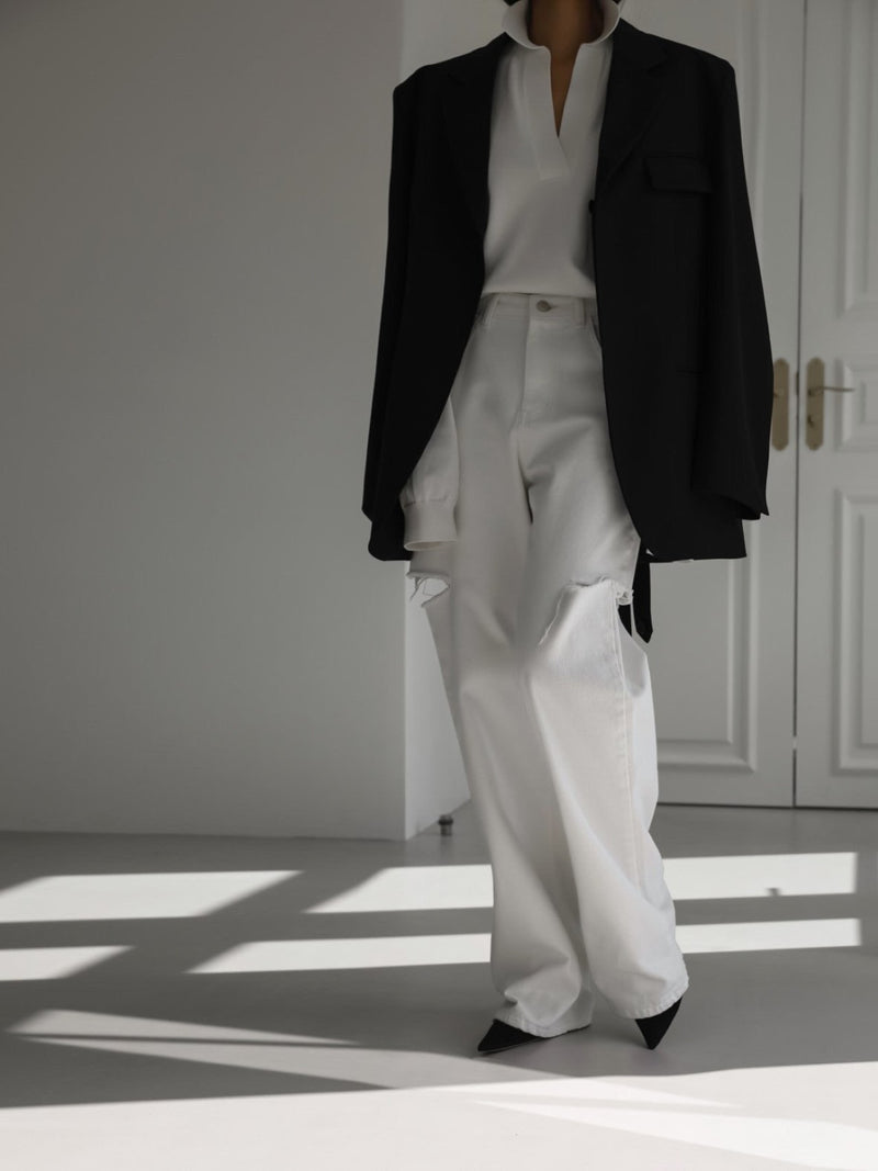 BELTED BUTTON DOWN TAILORED WOOL BLAZER