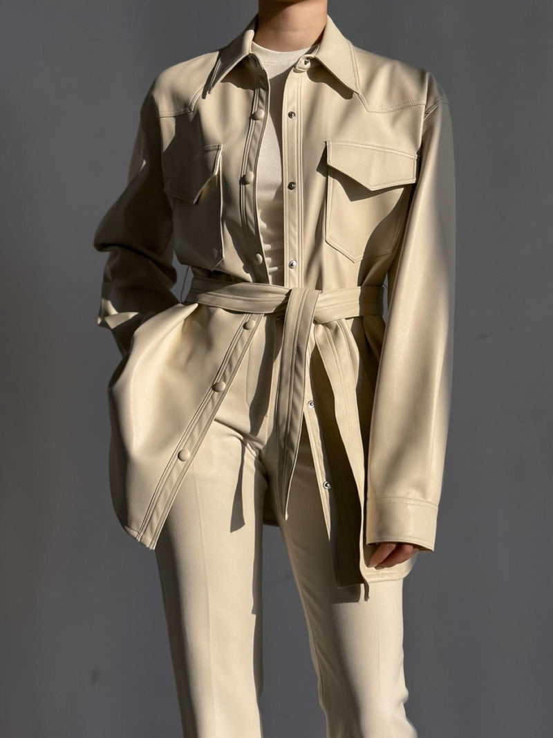BELTED VEGAN LEATHER SHIRT