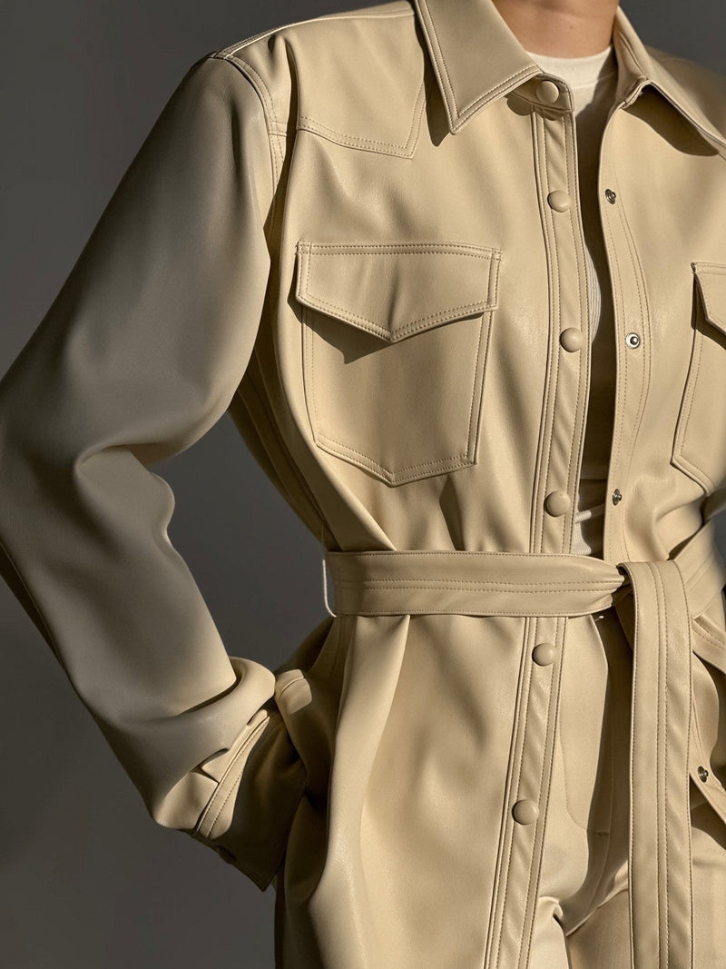 BELTED VEGAN LEATHER SHIRT