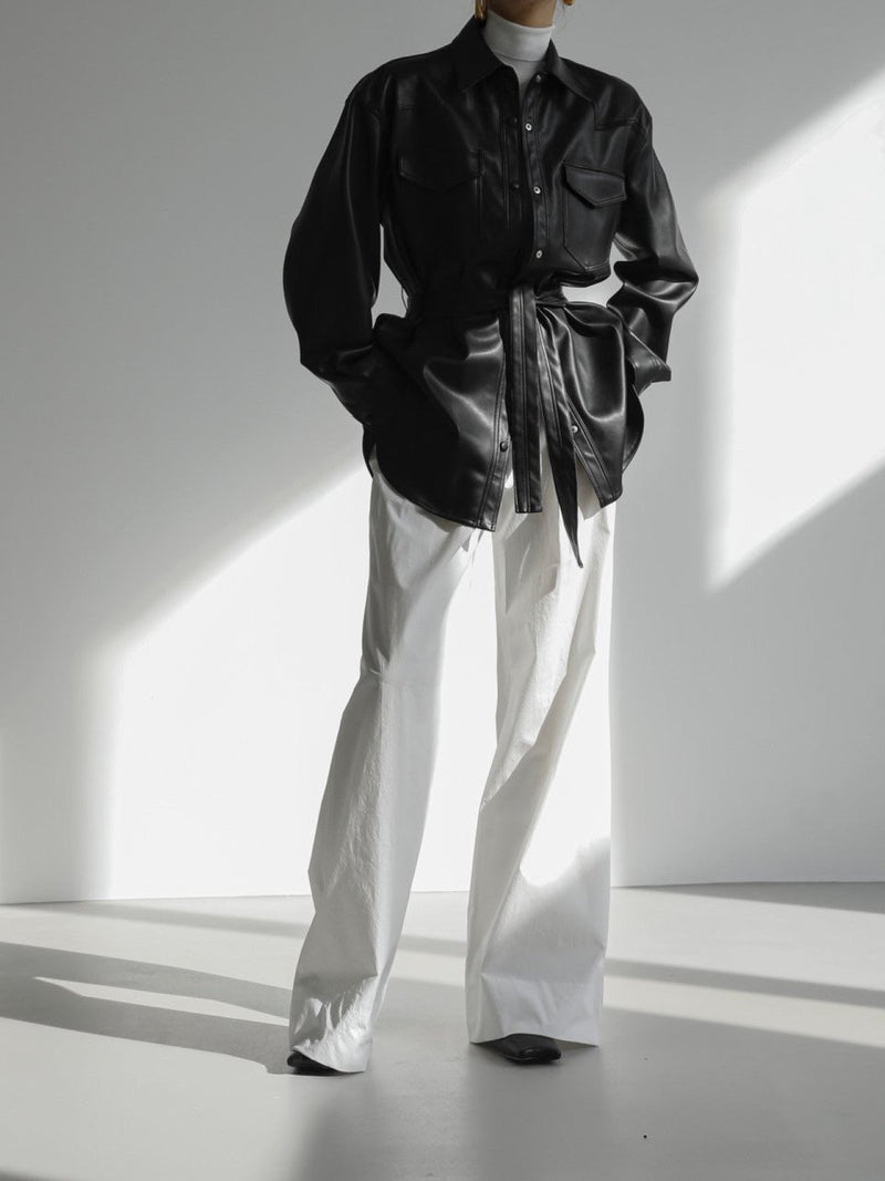 BELTED VEGAN LEATHER SHIRT