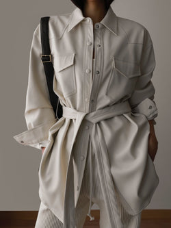 BELTED VEGAN LEATHER SHIRT