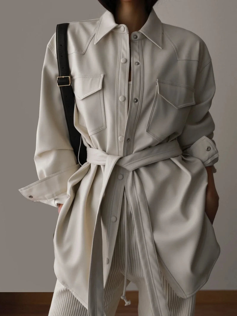 BELTED VEGAN LEATHER SHIRT