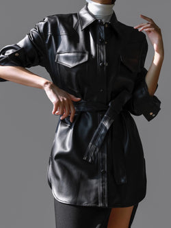 BELTED VEGAN LEATHER SHIRT