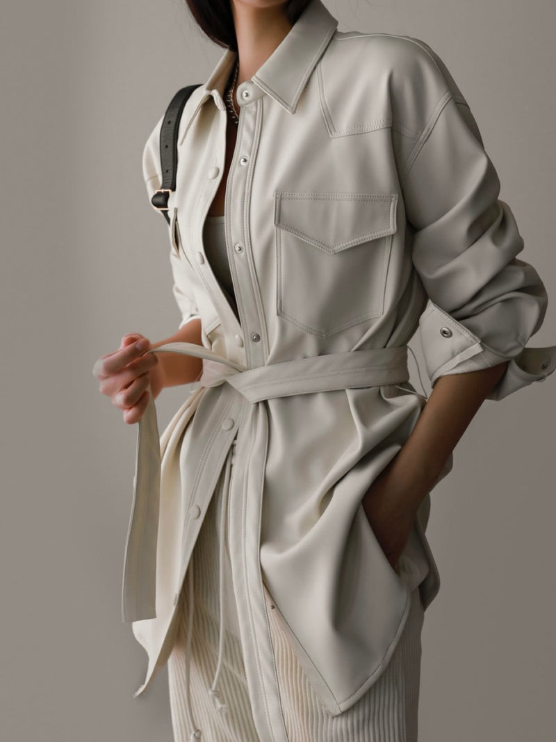 BELTED VEGAN LEATHER SHIRT