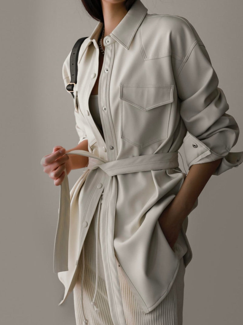 BELTED VEGAN LEATHER SHIRT