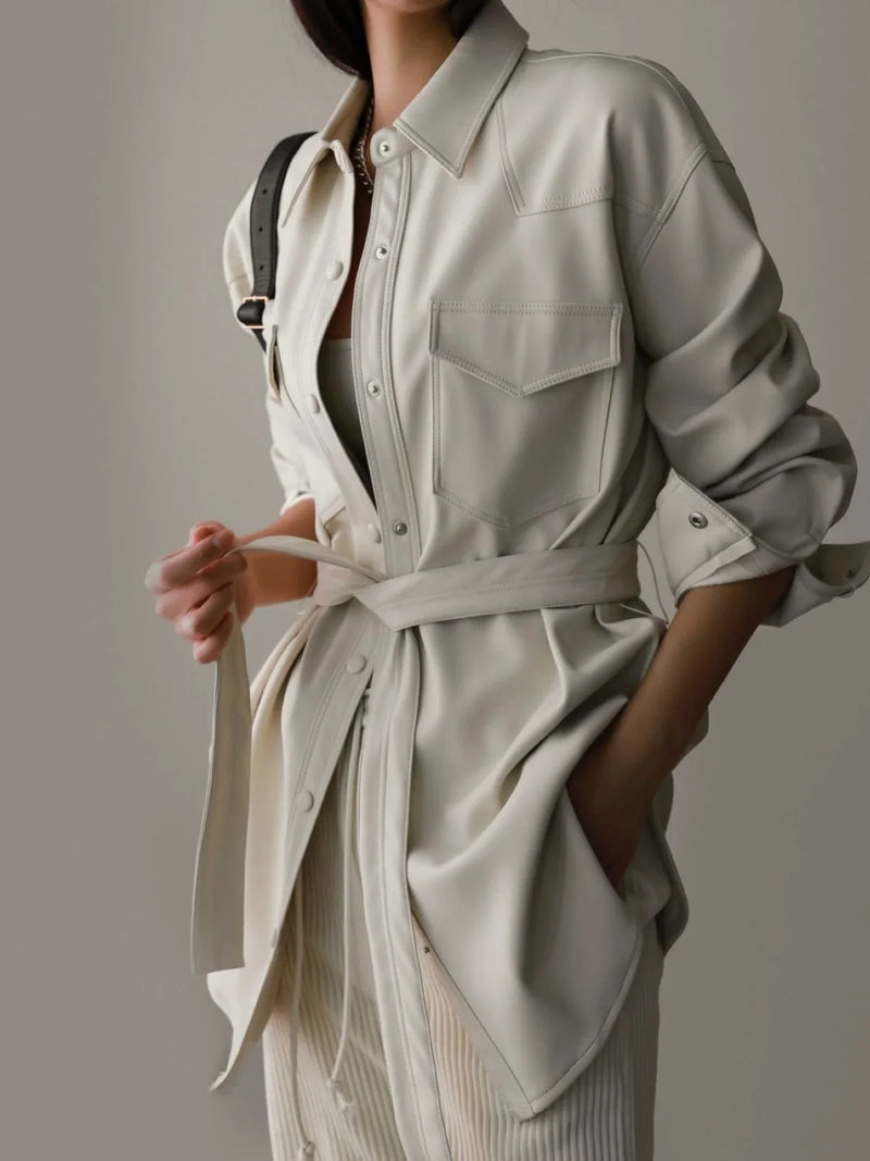 BELTED VEGAN LEATHER SHIRT