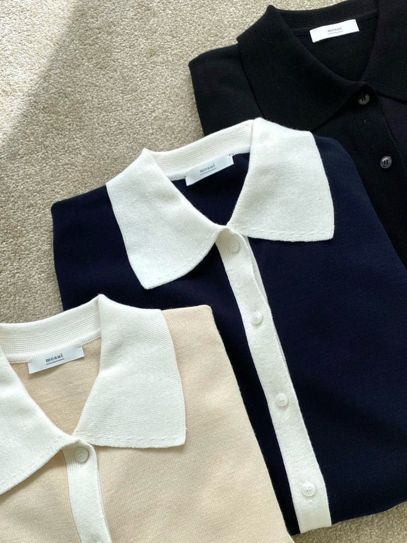 BI-COLOR SHIRT KNIT CARDIGAN