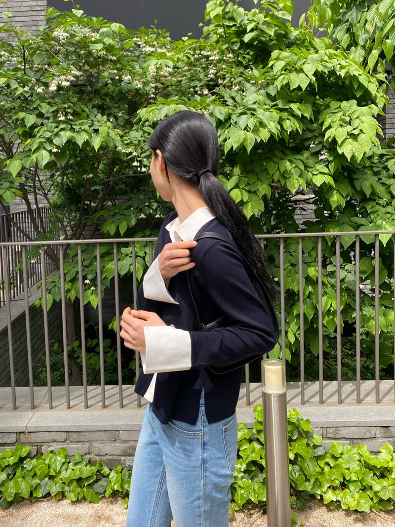 BI-COLOR SHIRT KNIT CARDIGAN