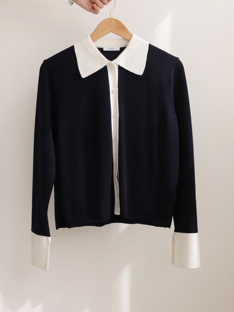 BI-COLOR SHIRT KNIT CARDIGAN