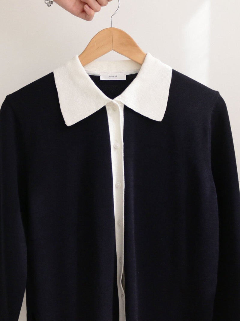 BI-COLOR SHIRT KNIT CARDIGAN
