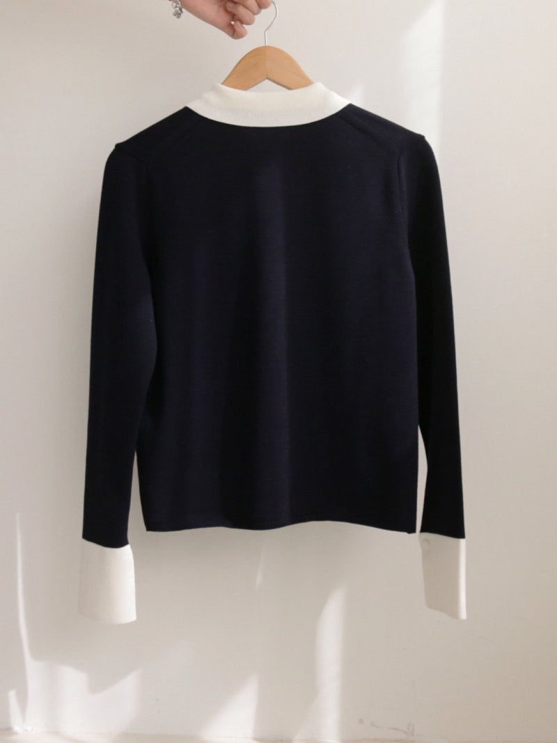 BI-COLOR SHIRT KNIT CARDIGAN