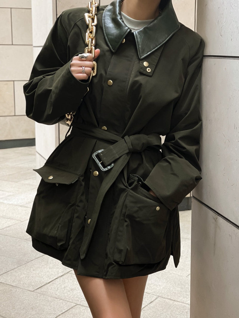 BI-FABRIC VEGAN LEATHER MILITARY JACKET
