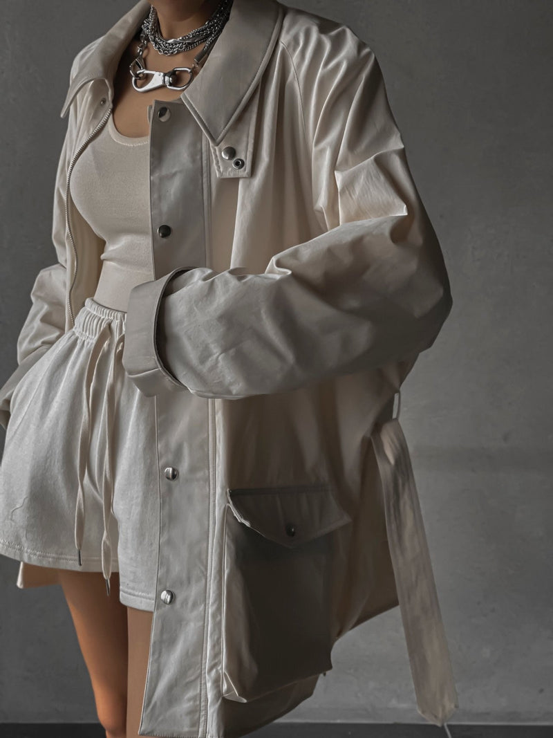 BI-FABRIC VEGAN LEATHER MILITARY JACKET