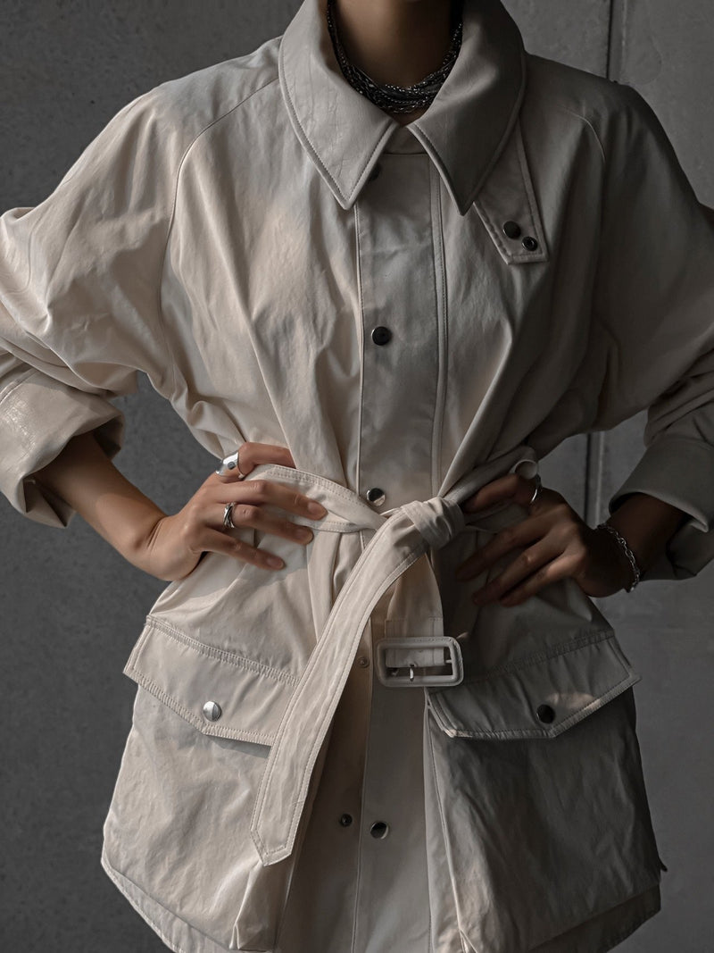 BI-FABRIC VEGAN LEATHER MILITARY JACKET