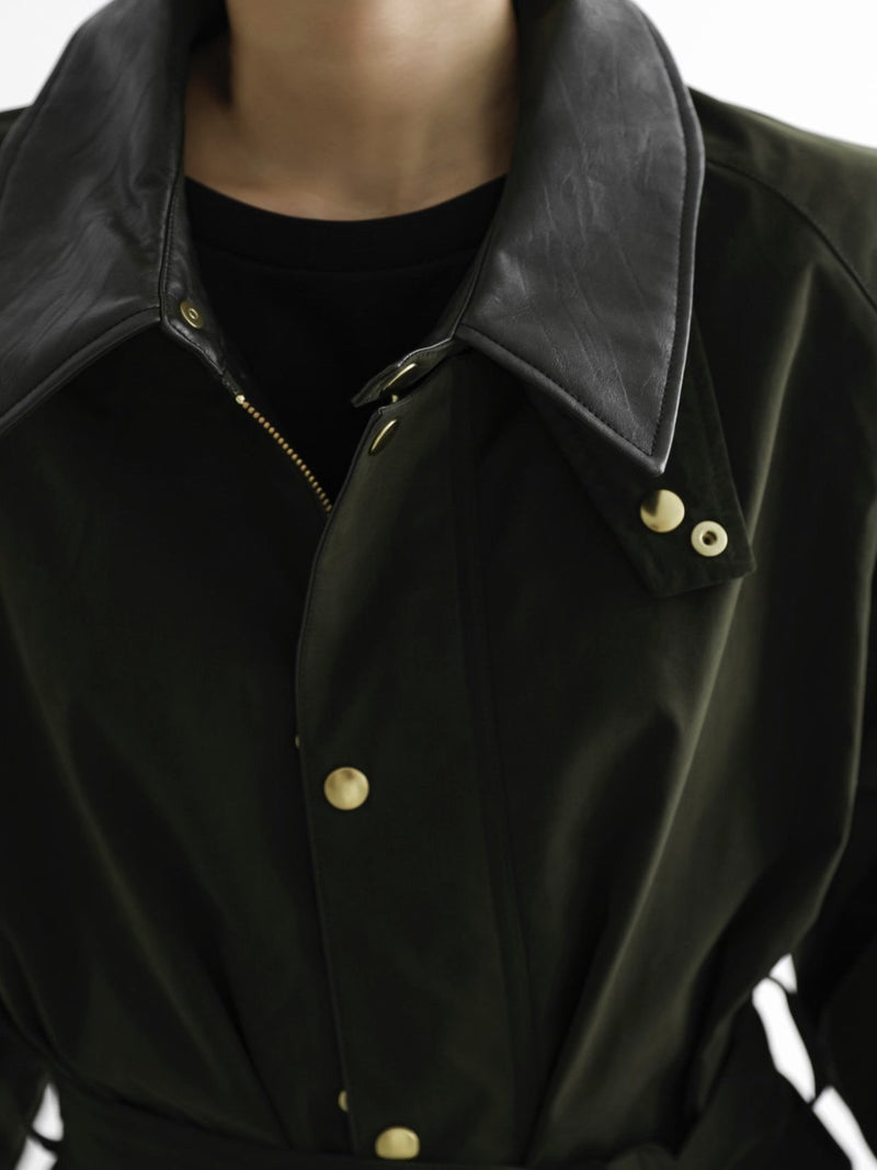 BI-FABRIC VEGAN LEATHER MILITARY JACKET