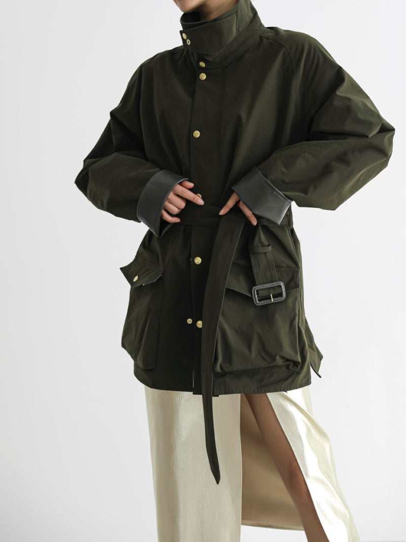 BI-FABRIC VEGAN LEATHER MILITARY JACKET