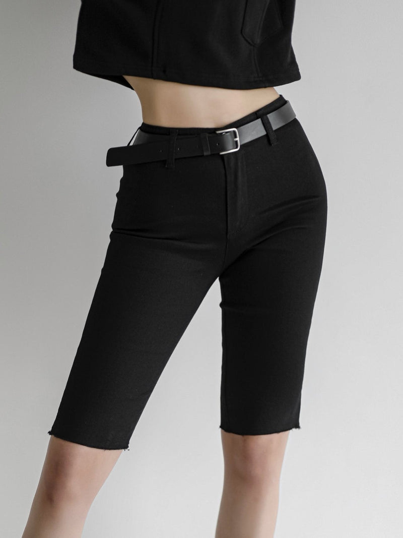 BLACK DENIM BIKER SHORTS