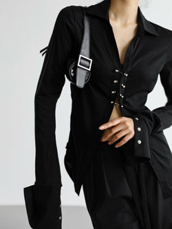 BOLD PIERCING BUTTON DETAIL BLOUSE