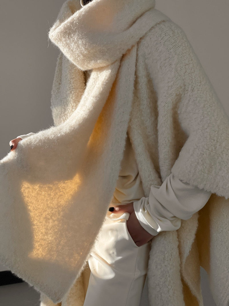 BOUCLE ALPACA WOOL BLEND SHAWL CARDIGAN