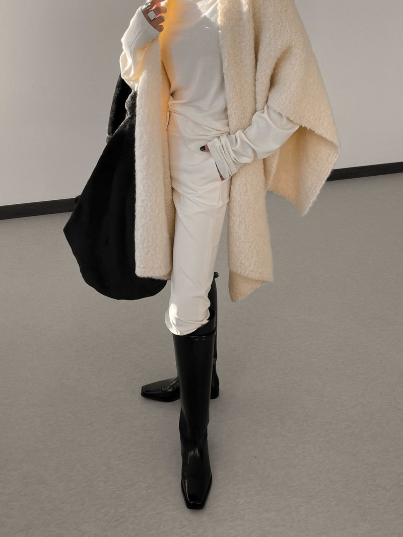 BOUCLE ALPACA WOOL BLEND SHAWL CARDIGAN