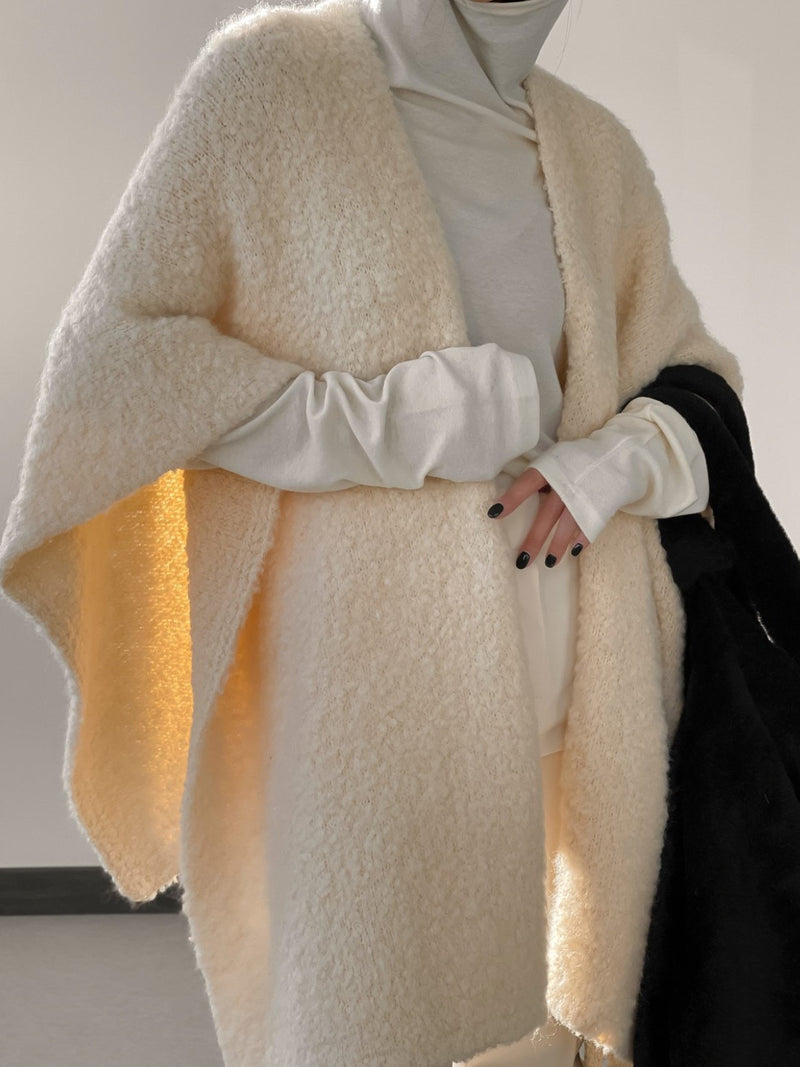 BOUCLE ALPACA WOOL BLEND SHAWL CARDIGAN